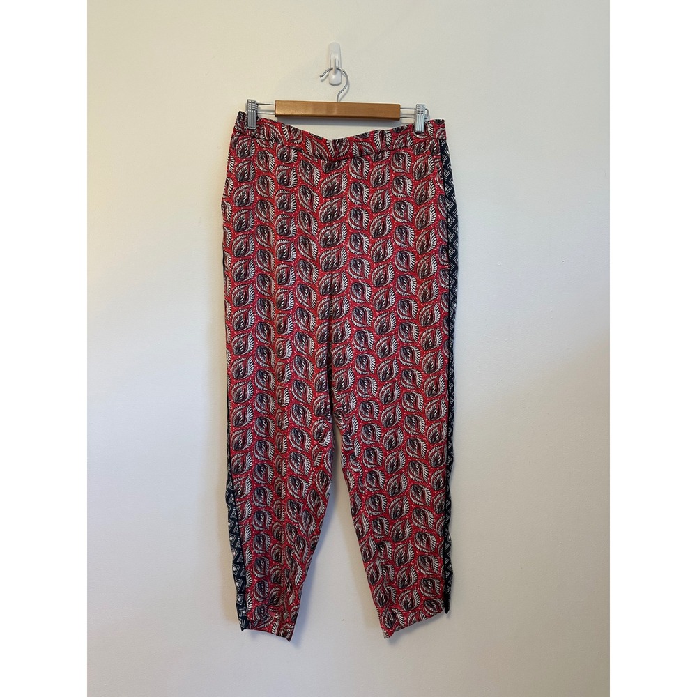 Anthropologie Red Paisley Print Ankle Pants | Size Medium